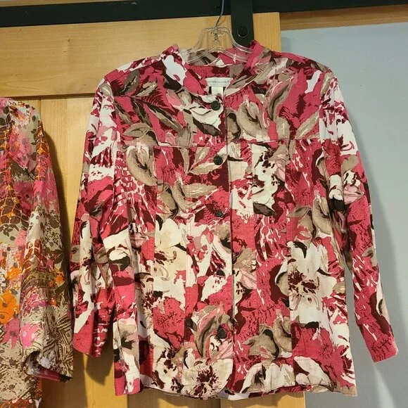Lot of 2 Christopher Banks Sz M Button Up Jacket Blazer Pink Floral Lightweight - Picture 4 of 16